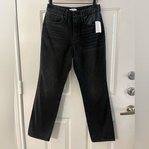 Good American Good Vintage Straight Jeans High Rise Leather Trim Black Size 2